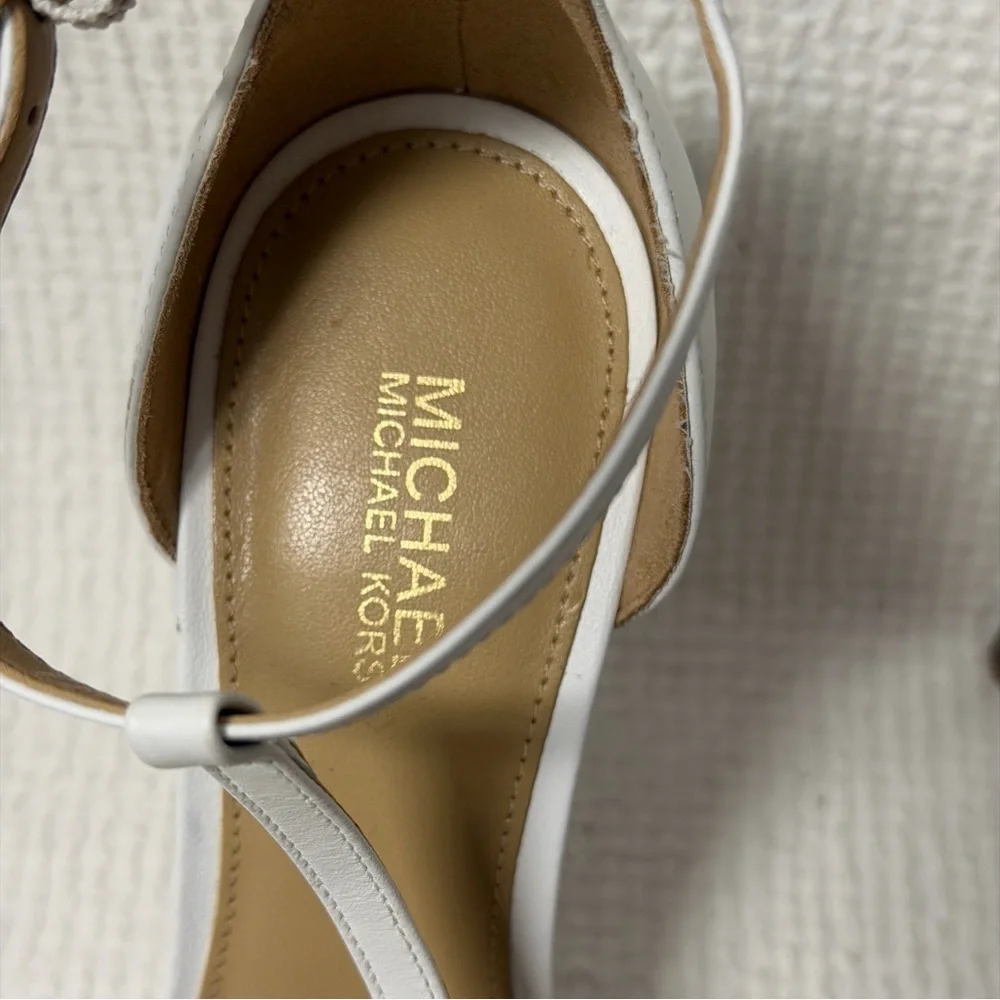 Michael Kors White T-Strap Pointed Toe Stilettos with Clear Panels